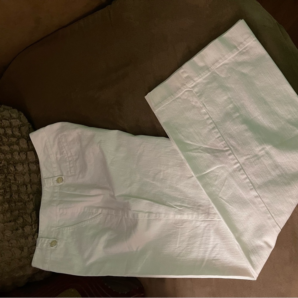 White cotton Talbots boot cut pants.